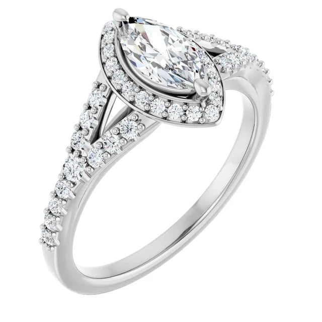 14K White Gold 1.47 CTW Marquise Halo Lab Grown Diamond Engagement Ring