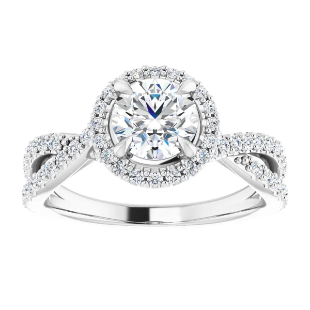 14K White Gold 1.49 CTW Cushion Halo Twisted Shank Diamond Engagement Ring