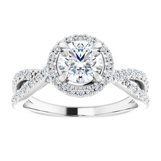 14K White Gold 1.49 CTW Cushion Halo Twisted Shank Diamond Engagement Ring