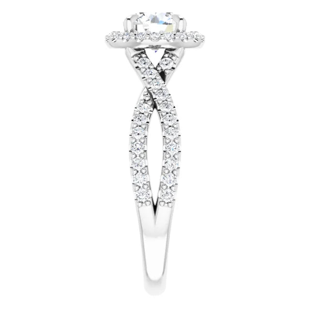 14K White Gold 1.49 CTW Cushion Halo Twisted Shank Diamond Engagement Ring