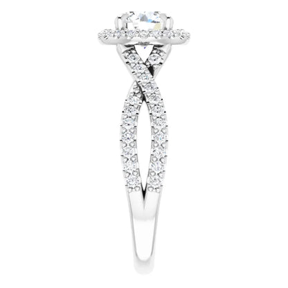 14K White Gold 1.49 CTW Cushion Halo Twisted Shank Diamond Engagement Ring