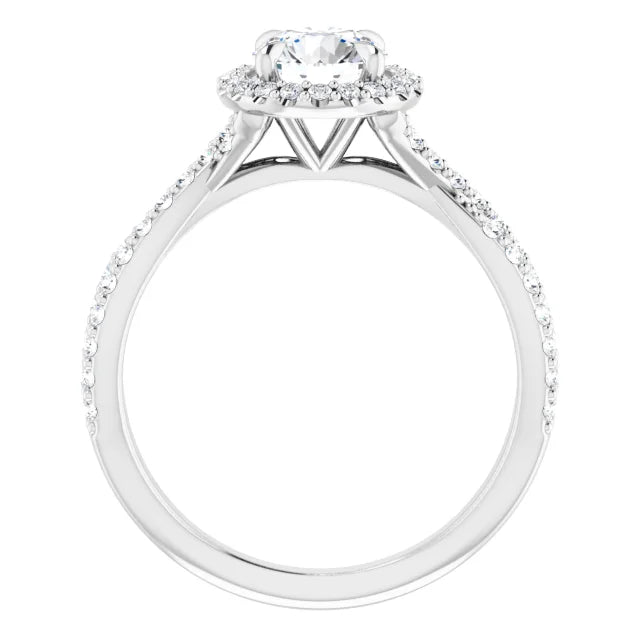 14K White Gold 1.49 CTW Cushion Halo Twisted Shank Diamond Engagement Ring