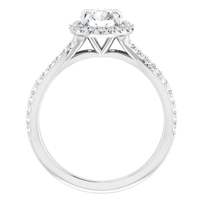 14K White Gold 1.49 CTW Cushion Halo Twisted Shank Diamond Engagement Ring