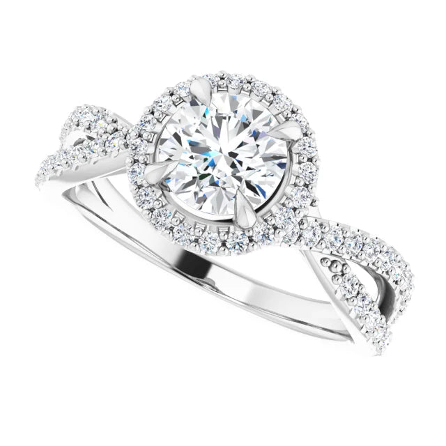 14K White Gold 1.49 CTW Cushion Halo Twisted Shank Diamond Engagement Ring