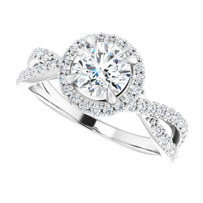 14K White Gold 1.49 CTW Cushion Halo Twisted Shank Diamond Engagement Ring