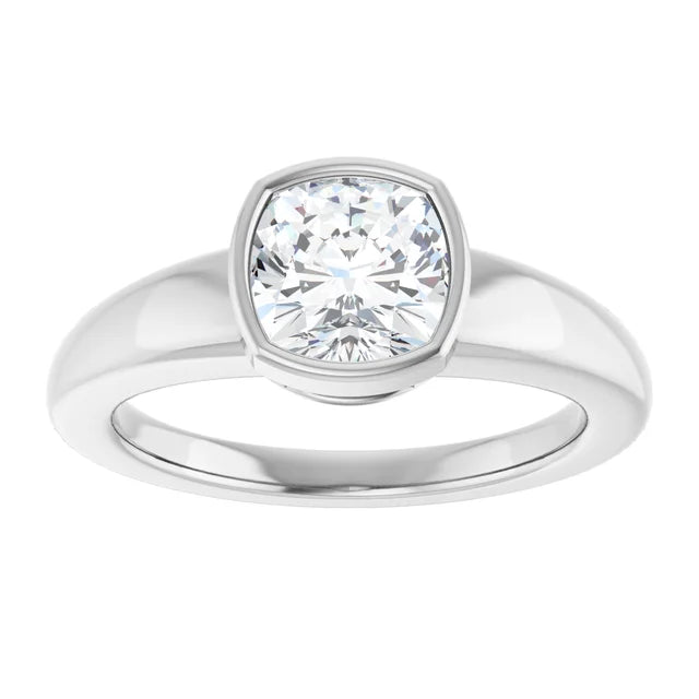 14K White Gold 1.83 CTW Cushion Bezel Diamond Engagement Ring