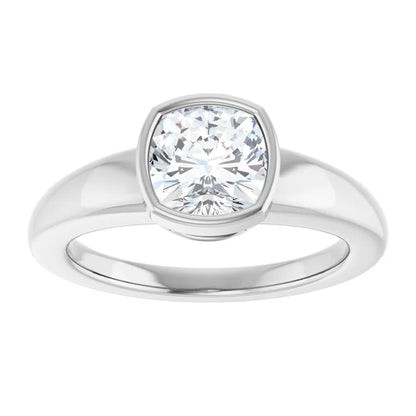 14K White Gold 1.83 CTW Cushion Bezel Diamond Engagement Ring