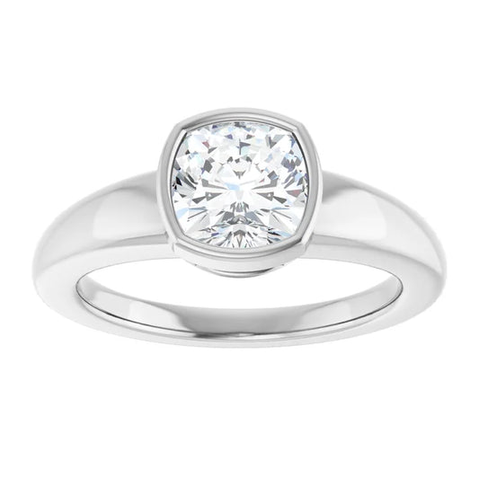 14K White Gold 1.83 CTW Cushion Bezel Diamond Engagement Ring