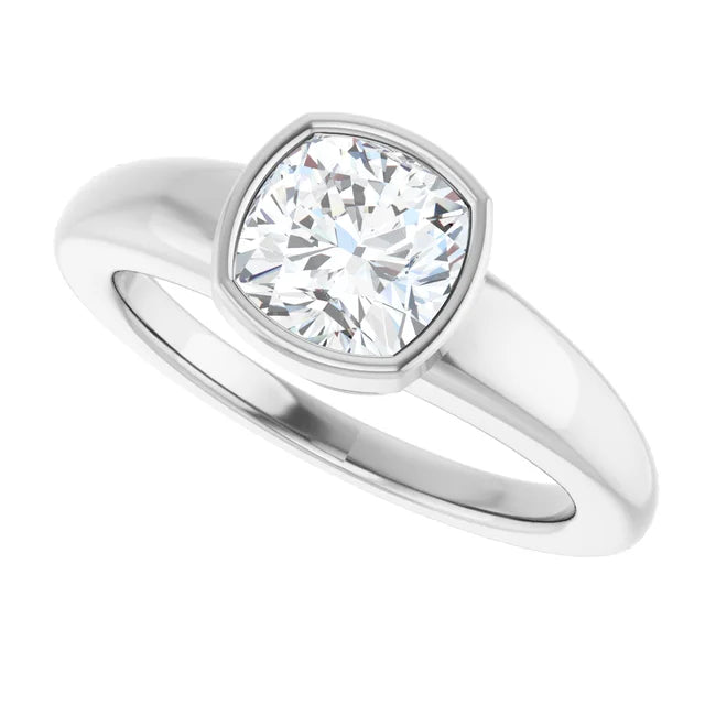 14K White Gold 1.83 CTW Cushion Bezel Diamond Engagement Ring