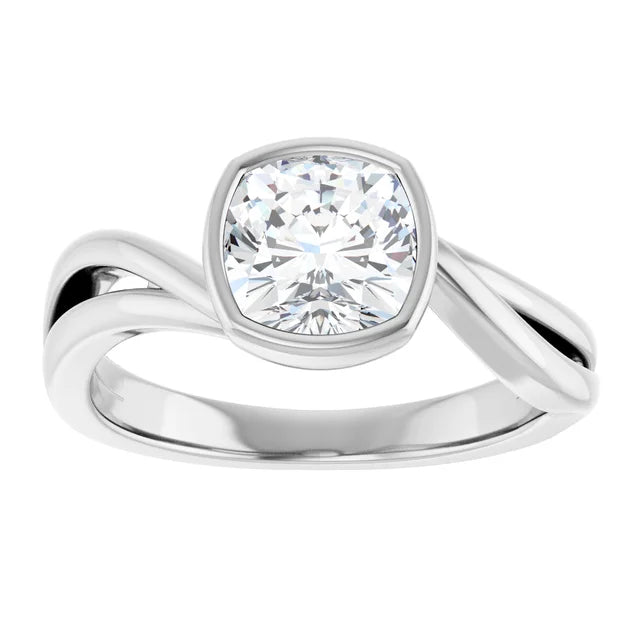 14K White Gold 1.51 CTW Cushion Bypass Bezel Diamond Engagement Ring