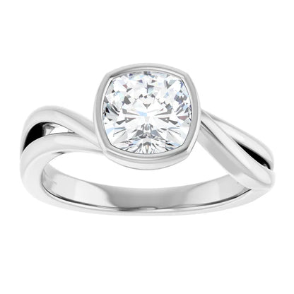 14K White Gold 1.51 CTW Cushion Bypass Bezel Diamond Engagement Ring