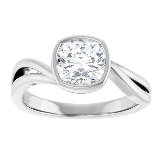 14K White Gold 1.51 CTW Cushion Bypass Bezel Diamond Engagement Ring