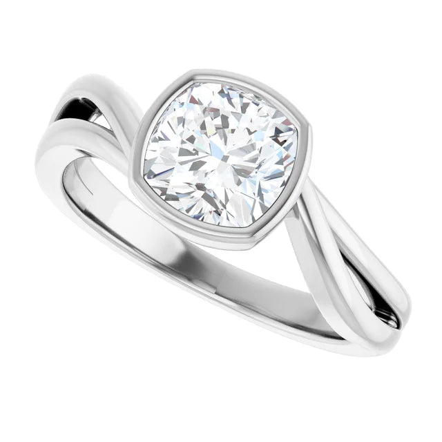 14K White Gold 1.51 CTW Cushion Bypass Bezel Diamond Engagement Ring