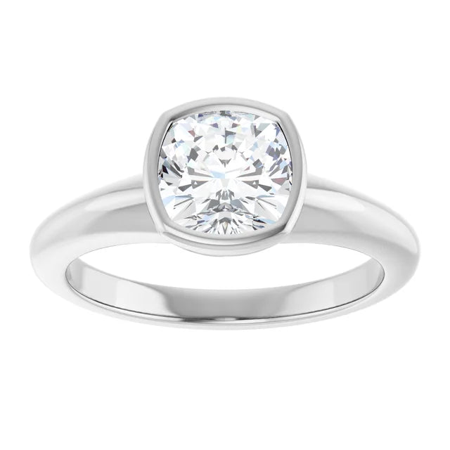 14K White Gold 1.70 CTW Cushion Contemporary Bezel Diamond Engagement Ring