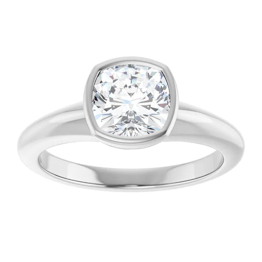 14K White Gold 1.70 CTW Cushion Contemporary Bezel Diamond Engagement Ring