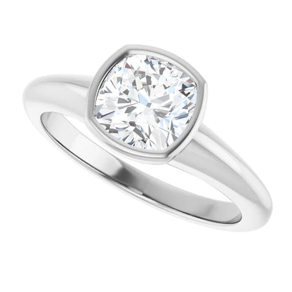 14K White Gold 1.70 CTW Cushion Contemporary Bezel Diamond Engagement Ring