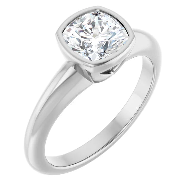 14K White Gold 1.70 CTW Cushion Contemporary Bezel Diamond Engagement Ring