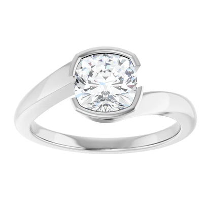 14K White Gold 1.70 CTW Cushion Solitaire Bezel Diamond Engagement Ring
