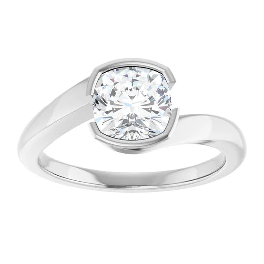 14K White Gold 1.70 CTW Cushion Solitaire Bezel Diamond Engagement Ring