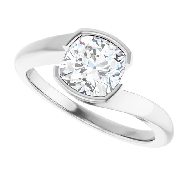 14K White Gold 1.70 CTW Cushion Solitaire Bezel Diamond Engagement Ring