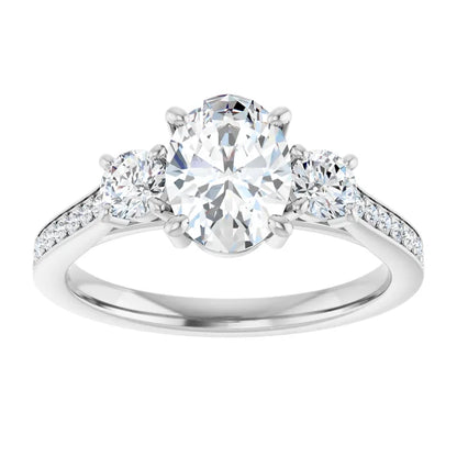 14K White Gold 1.66 CTW Oval Three-Stone Diamond Engagement Ring