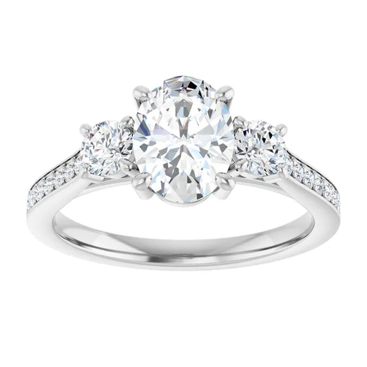 14K White Gold 1.66 CTW Oval Three-Stone Diamond Engagement Ring