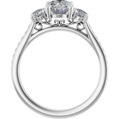 14K White Gold 1.66 CTW Oval Three-Stone Diamond Engagement Ring