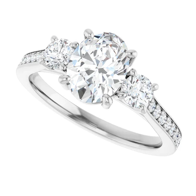 14K White Gold 1.66 CTW Oval Three-Stone Diamond Engagement Ring
