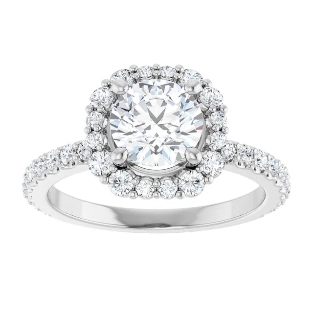 14K White Gold 1.67 CTW Round Pavé Halo Diamond Engagement Ring-diamondnetjewellery