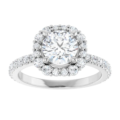 14K White Gold 1.67 CTW Round Pavé Halo Diamond Engagement Ring-diamondnetjewellery