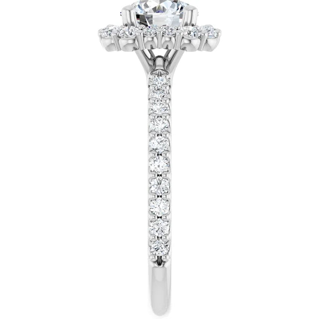 14K White Gold 1.67 CTW Round Pavé Halo Diamond Engagement Ring-diamondnetjewellery