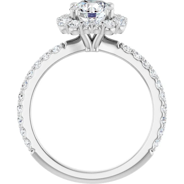 14K White Gold 1.67 CTW Round Pavé Halo Diamond Engagement Ring-diamondnetjewellery