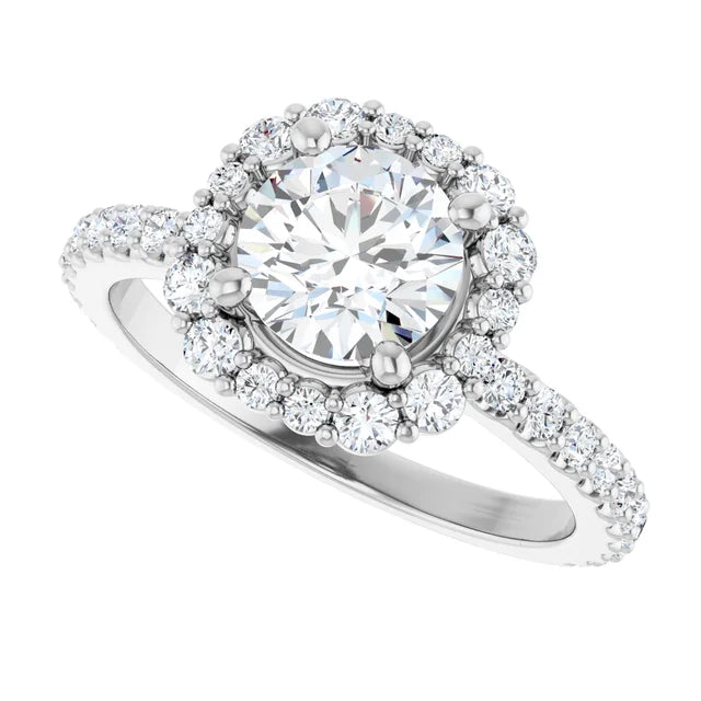 14K White Gold 1.67 CTW Round Pavé Halo Diamond Engagement Ring-diamondnetjewellery