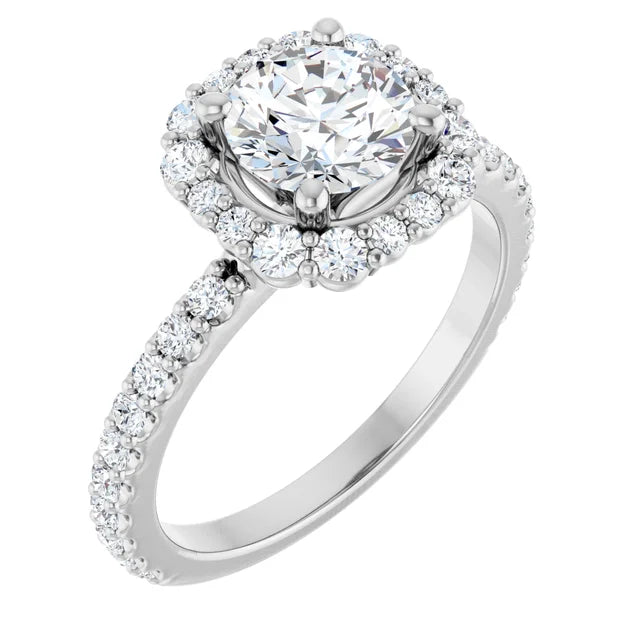 14K White Gold 1.67 CTW Round Pavé Halo Diamond Engagement Ring-diamondnetjewellery