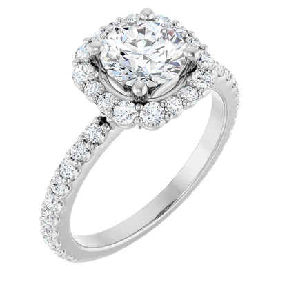 14K White Gold 1.67 CTW Round Pavé Halo Diamond Engagement Ring-diamondnetjewellery