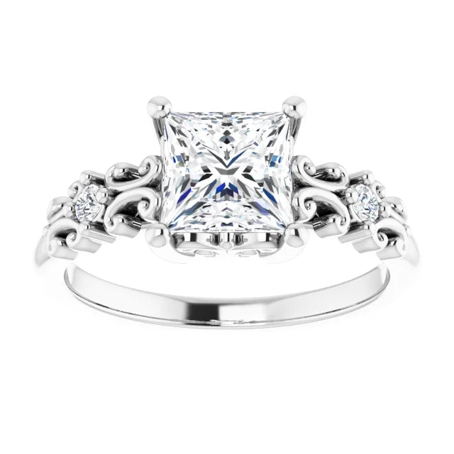 14K White Gold 1.51 CTW Princess Vintage Filigree Lab Grown Diamond Engagement Ring
