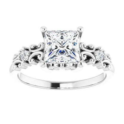 14K White Gold 1.51 CTW Princess Vintage Filigree Lab Grown Diamond Engagement Ring