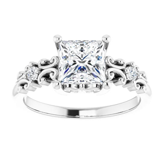 14K White Gold 1.51 CTW Princess Vintage Filigree Lab Grown Diamond Engagement Ring