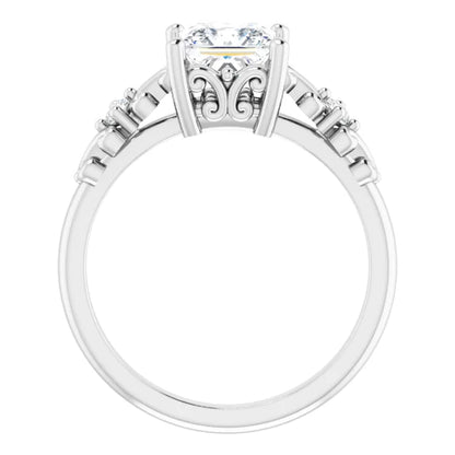 14K White Gold 1.51 CTW Princess Vintage Filigree Lab Grown Diamond Engagement Ring