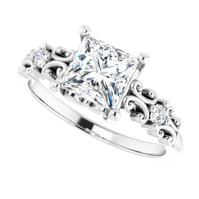 14K White Gold 1.51 CTW Princess Vintage Filigree Lab Grown Diamond Engagement Ring