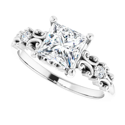 14K White Gold 1.51 CTW Princess Vintage Filigree Lab Grown Diamond Engagement Ring