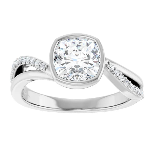 14K White Gold 1.53 CTW Cushion Bezel Set Split Shank Pavé Lab Grown Diamond Engagement Ring