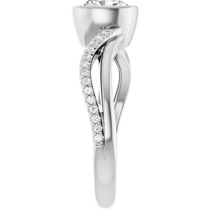14K White Gold 1.53 CTW Cushion Bezel Set Split Shank Pavé Lab Grown Diamond Engagement Ring