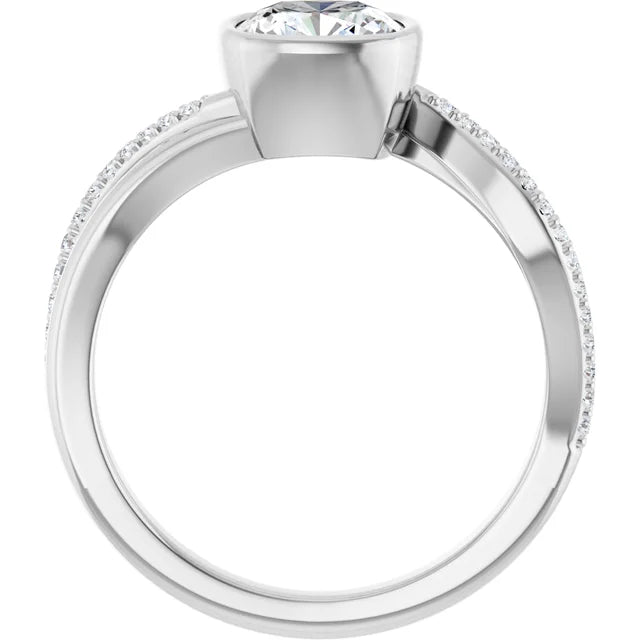 14K White Gold 1.53 CTW Cushion Bezel Set Split Shank Pavé Lab Grown Diamond Engagement Ring