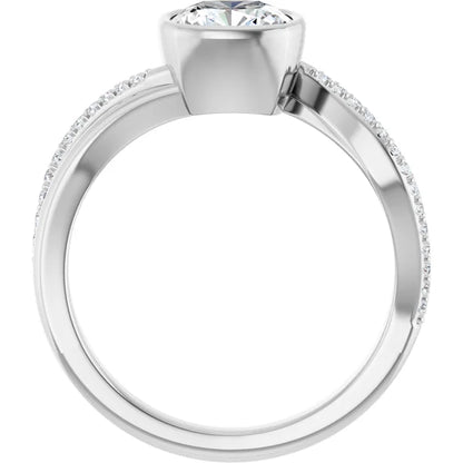 14K White Gold 1.53 CTW Cushion Bezel Set Split Shank Pavé Lab Grown Diamond Engagement Ring