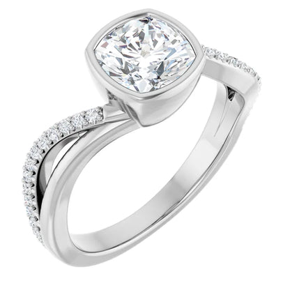 14K White Gold 1.53 CTW Cushion Bezel Set Split Shank Pavé Lab Grown Diamond Engagement Ring