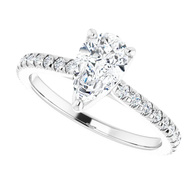 14K White Gold 1.53 CTW Pear Eternity Pavé Lab Grown Diamond Engagement Ring-diamondnetjewellery