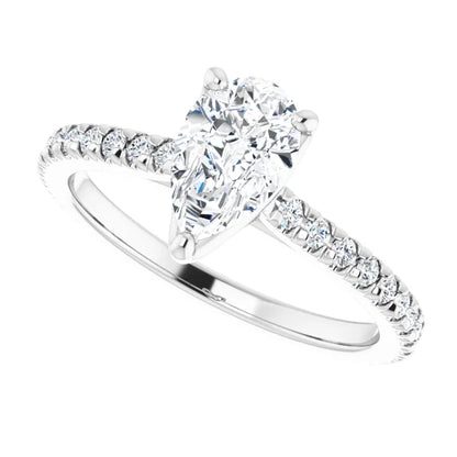 14K White Gold 1.53 CTW Pear Eternity Pavé Lab Grown Diamond Engagement Ring-diamondnetjewellery