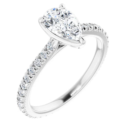 14K White Gold 1.53 CTW Pear Eternity Pavé Lab Grown Diamond Engagement Ring-diamondnetjewellery