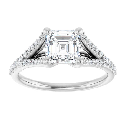 14K White Gold 1.54 CTW Asscher Split Shank Cathedral Diamond Engagement Ring